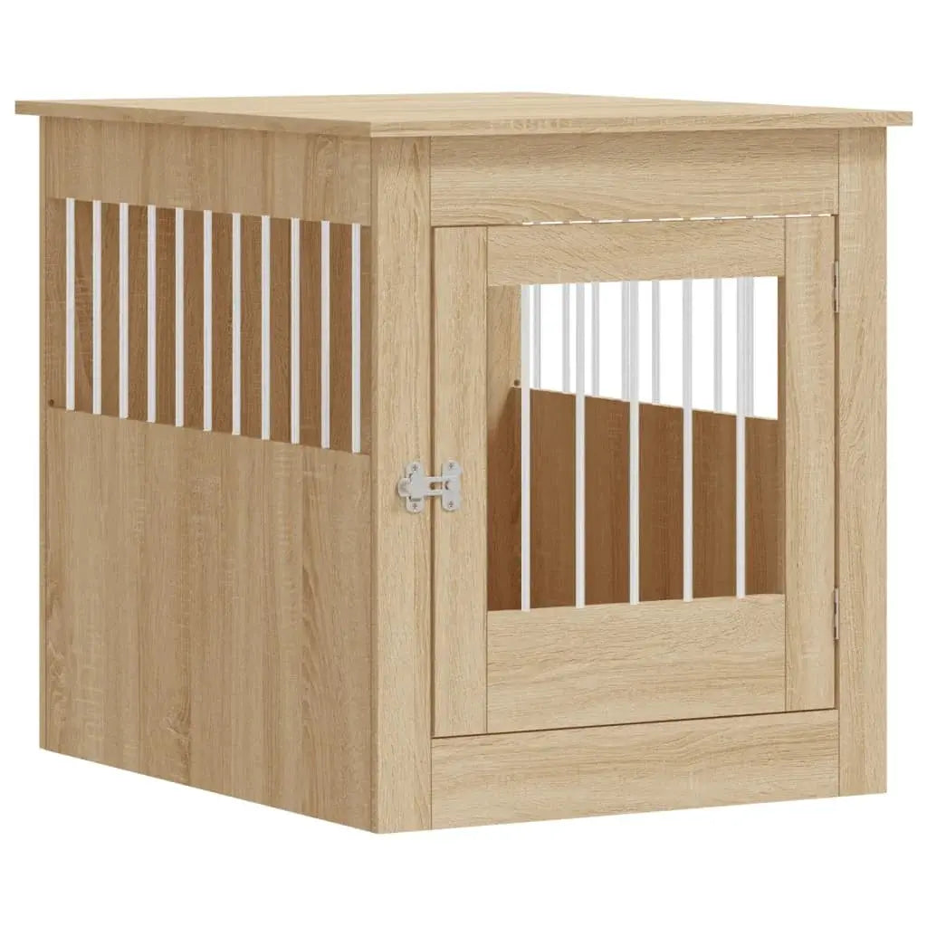 Dog crate furniture showing overall dimensions 64.5 x 80 x 71 cm and door size 51 x 47.5 cm on white background