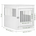 Brown oak dog crate furniture with ventilated wire panels and hinged front door