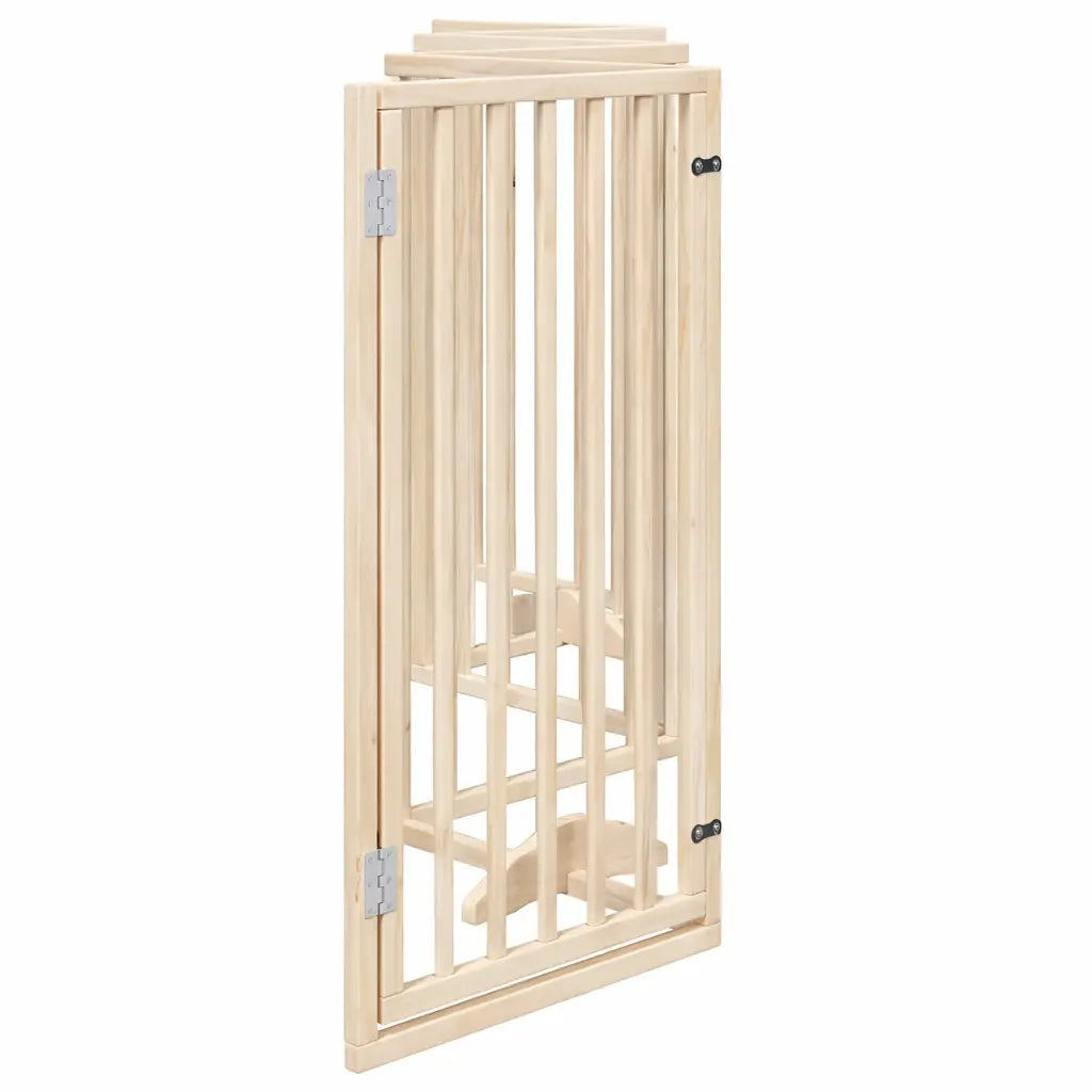 Compact folded natural wood dog gate, space-saving design for easy storage when the 300cm pet barrier is not in use.