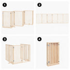Four-view diagram of the 6-panel pet gate showing zigzag, straight, U-shape, and fully folded configurations.
