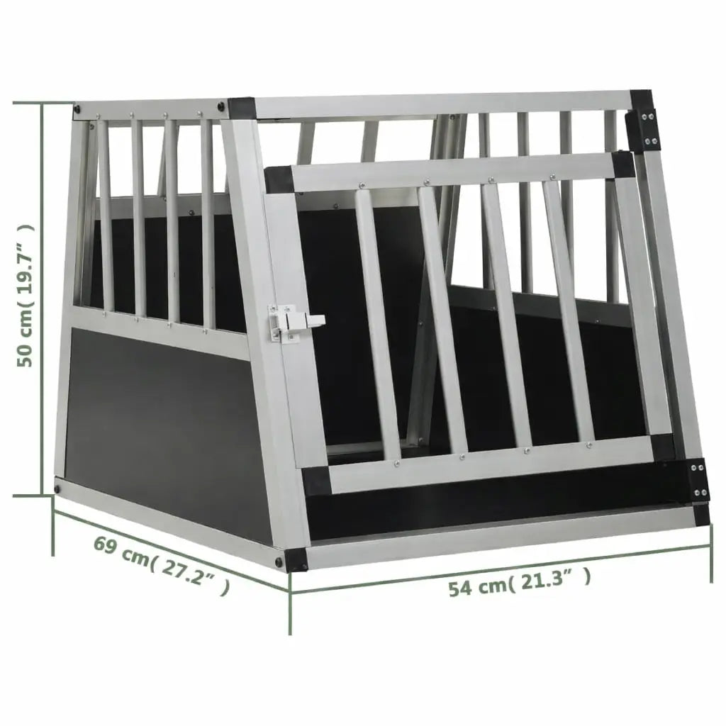 Single door car dog crate with measurement diagram showing 54 x 69 x 50 cm dimensions on white background