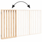 Close-up showing the folding mechanism of the three-panel natural wood dog gate, highlighting its portability and easy storage.