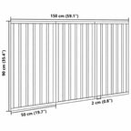 Dimensional diagram of the dog gate showing a total length of 150 cm, height of 90 cm, and panel thickness of 2 cm.