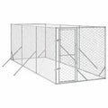 Silver chain link walk-in dog run with a secure locking door isolated on a white background