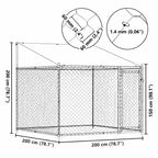 Front View Outdoor Dog Kennel with Roof and Door in White Background with Dimensions