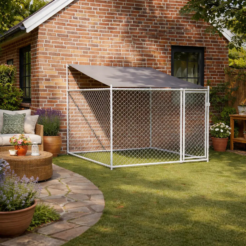 Outdoor Dog Kennel with Roof and Door in Garden