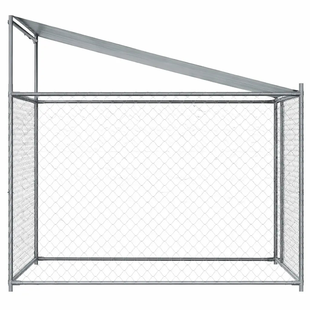 Side View Outdoor Dog Kennel with Roof and Door in White Background