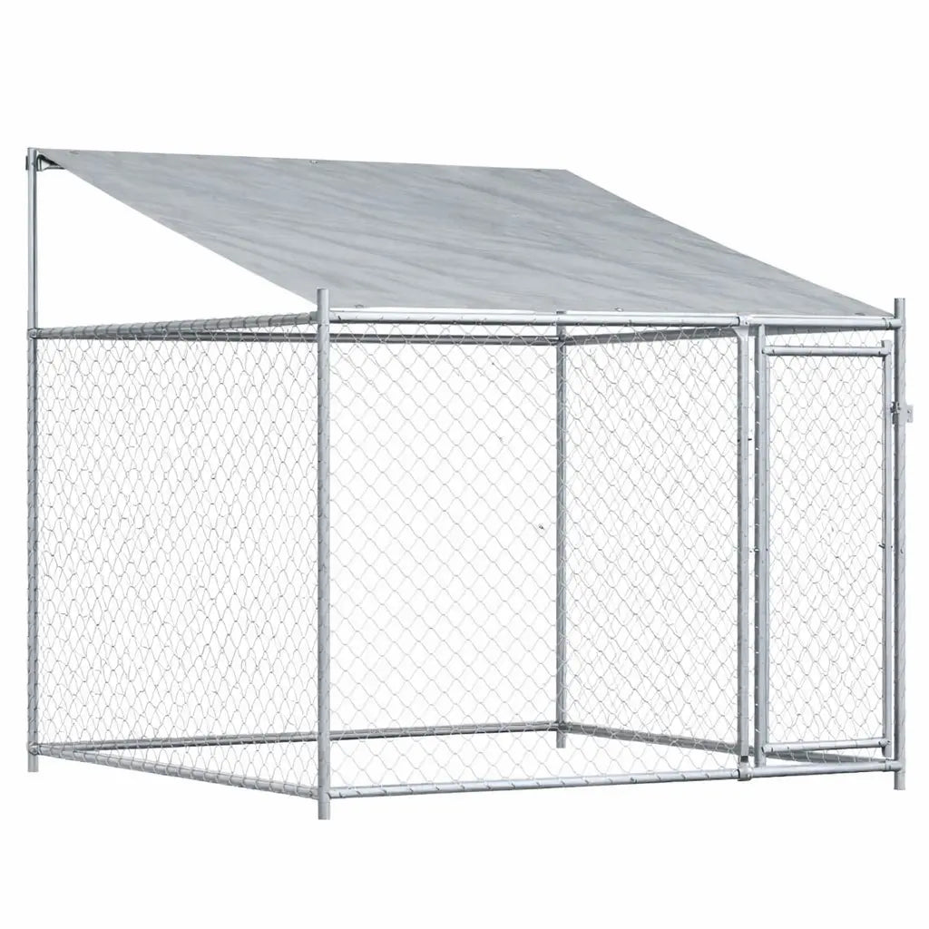 Outdoor Dog Kennel with Roof and Door in White Background