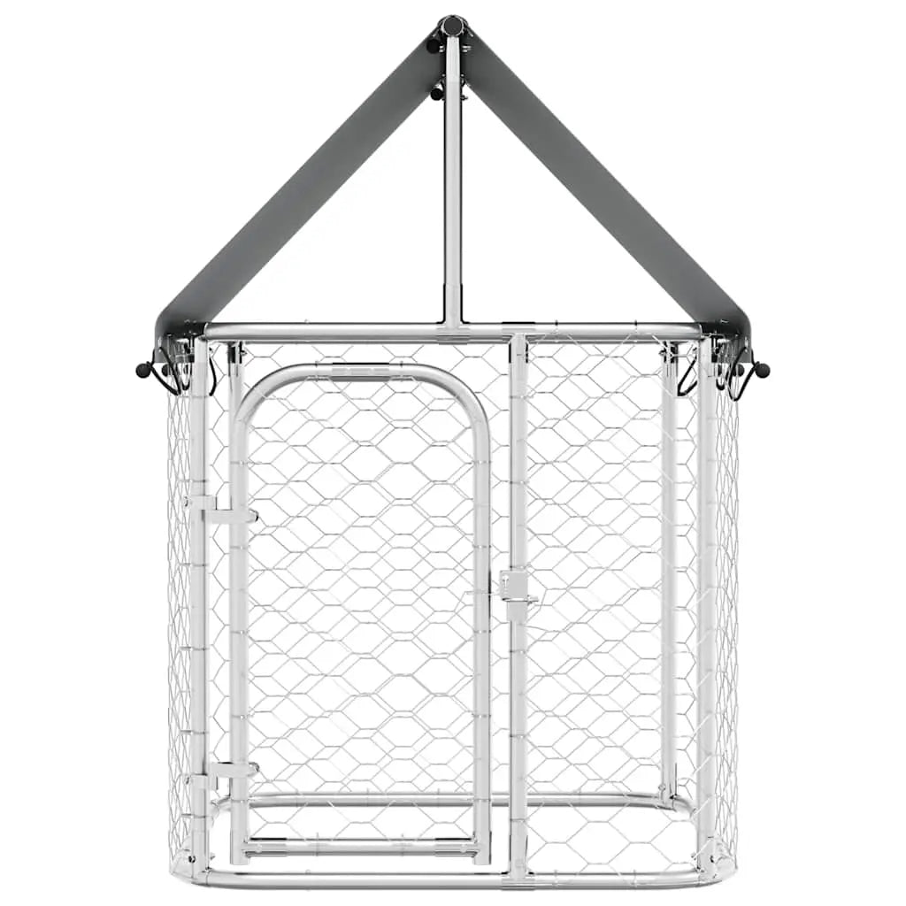 Front View Outdoor Dog Kennel with Roof on White Background