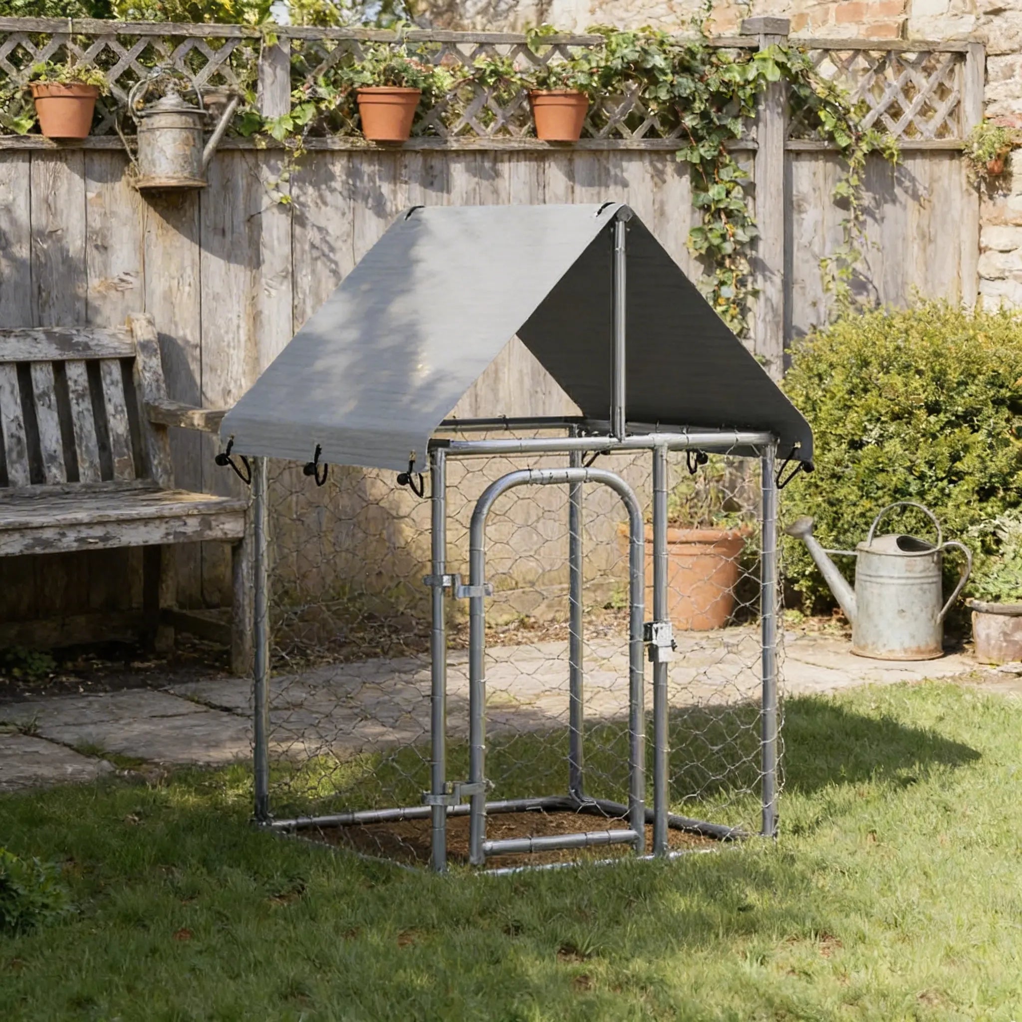 Outdoor Dog Kennel with Roof in Garden