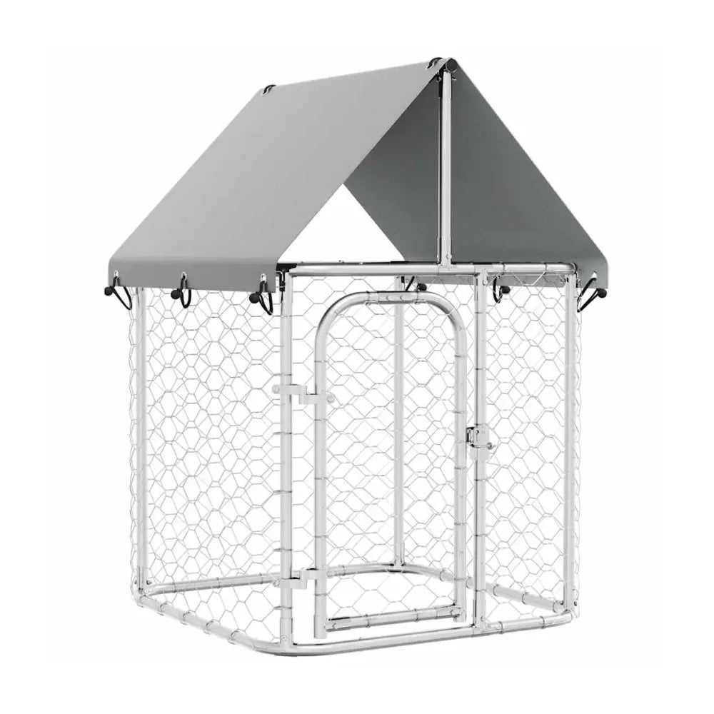 Outdoor Dog Kennel with Roof on White Background