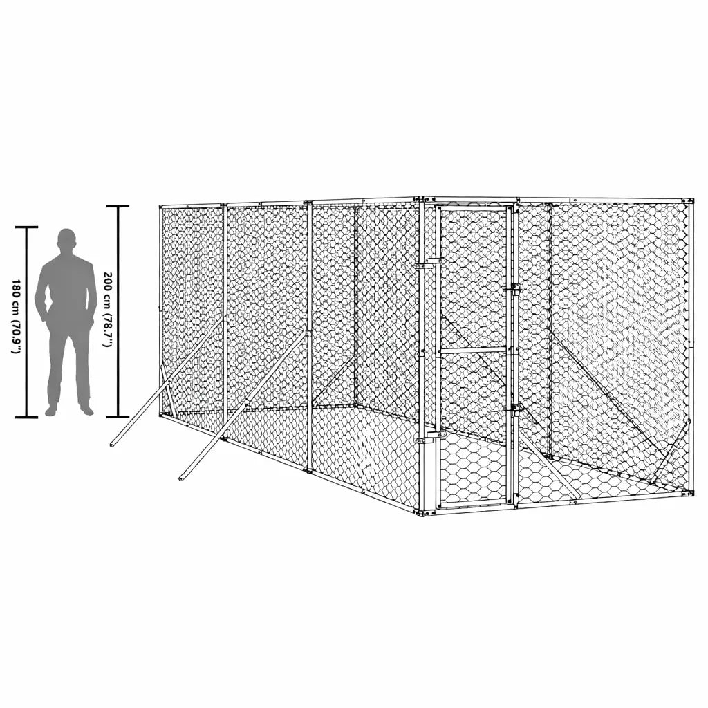 Scale comparison showing the 2 metre high dog run next to an 1.8 metre tall human silhouette