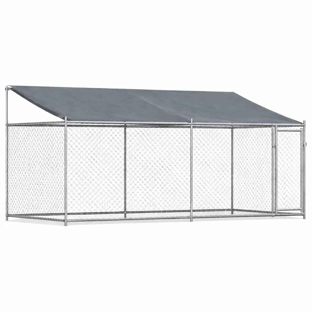 Outdoor metal dog kennel with roof and door 4x2x2m